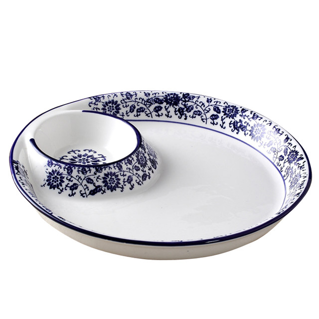 10-inch dumpling plate ceramic blue and white porcelain round shape