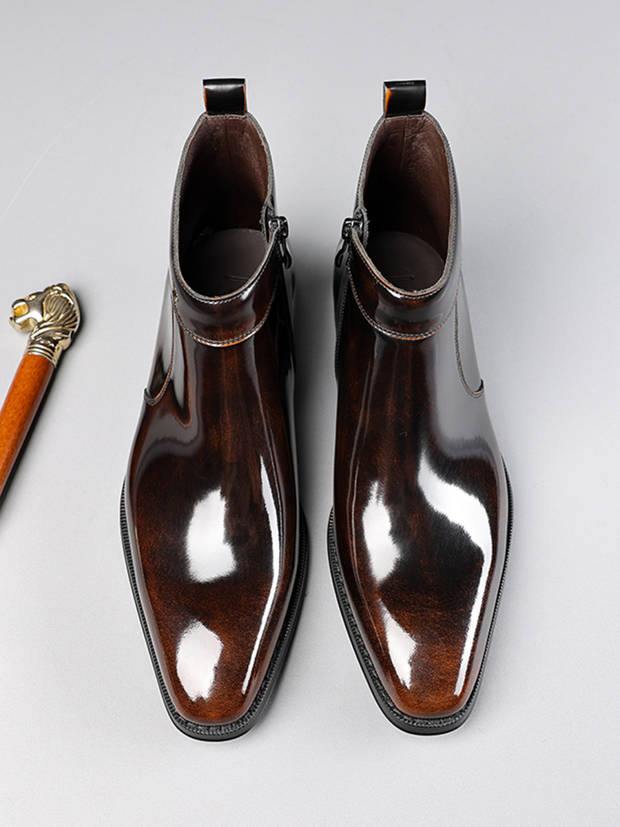 新潮切尔西靴内侧拉链真皮开边珠尖头高帮皮鞋手工牛皮靴马丁靴子,淘宝优惠券,粉丝福利购,淘宝优惠卷