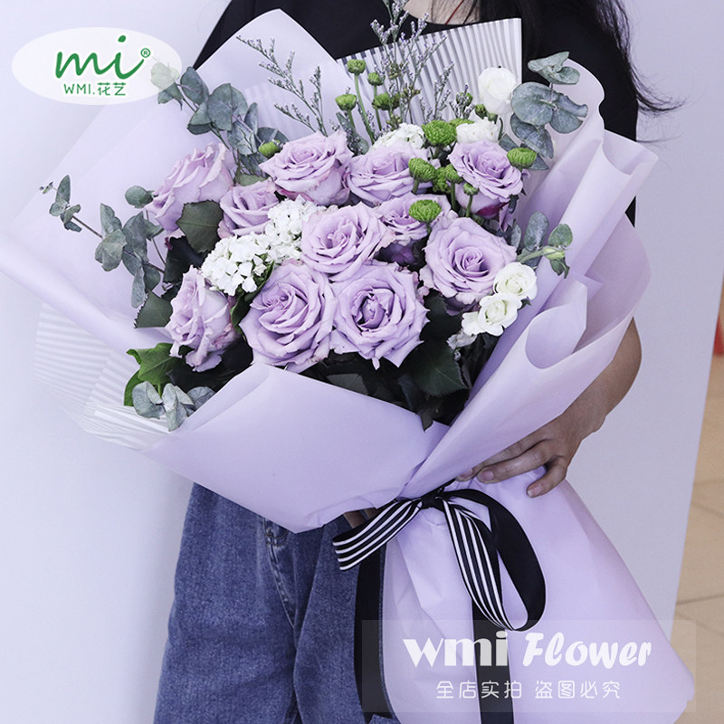 海洋之歌紫玫瑰韩式花束珠海佛山深圳广州花店同城情人节鲜花速递 蜜思花艺广州店 淘优券