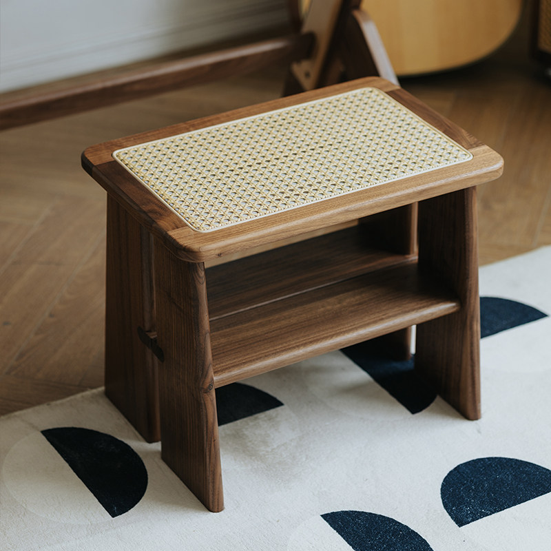 物应藤编换鞋凳黑胡桃木实木家用门口鞋柜凳入户梳妆凳矮凳小凳子,淘宝优惠券,粉丝福利购,淘宝优惠卷