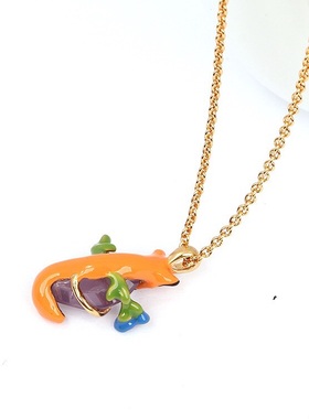 设计款 珐琅釉宝石狐狸项链