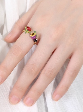珐琅釉 铃兰开口可调节戒指