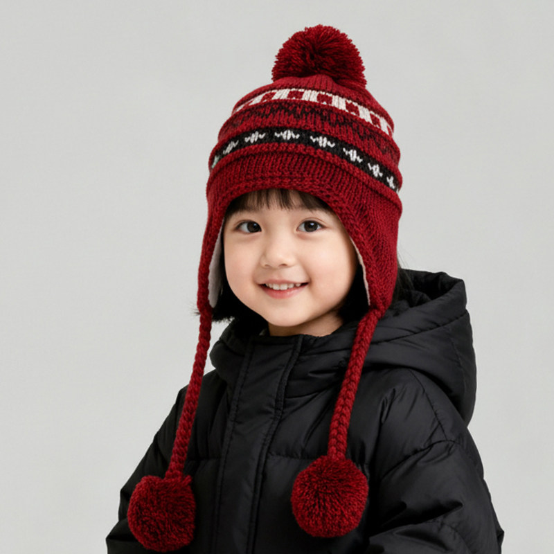 儿童帽子毛线帽男童女童秋冬季宝宝针织保暖帽护耳朵可爱毛球防风,淘宝优惠券,粉丝福利购,淘宝优惠卷