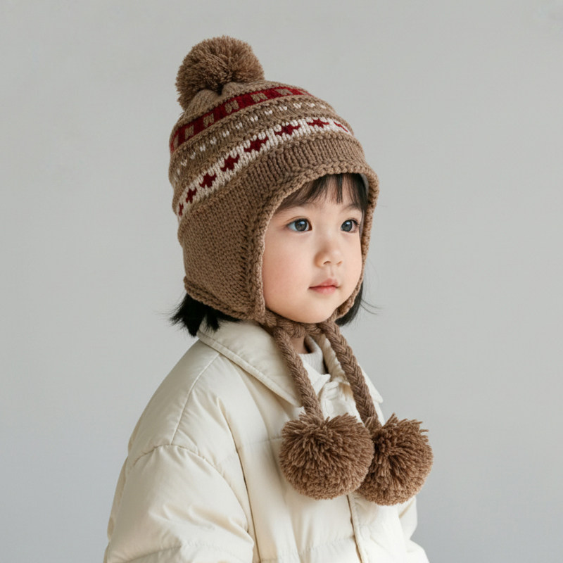 儿童帽子毛线帽男童女童秋冬季宝宝针织保暖帽护耳朵可爱毛球防风,淘宝优惠券,粉丝福利购,淘宝优惠卷
