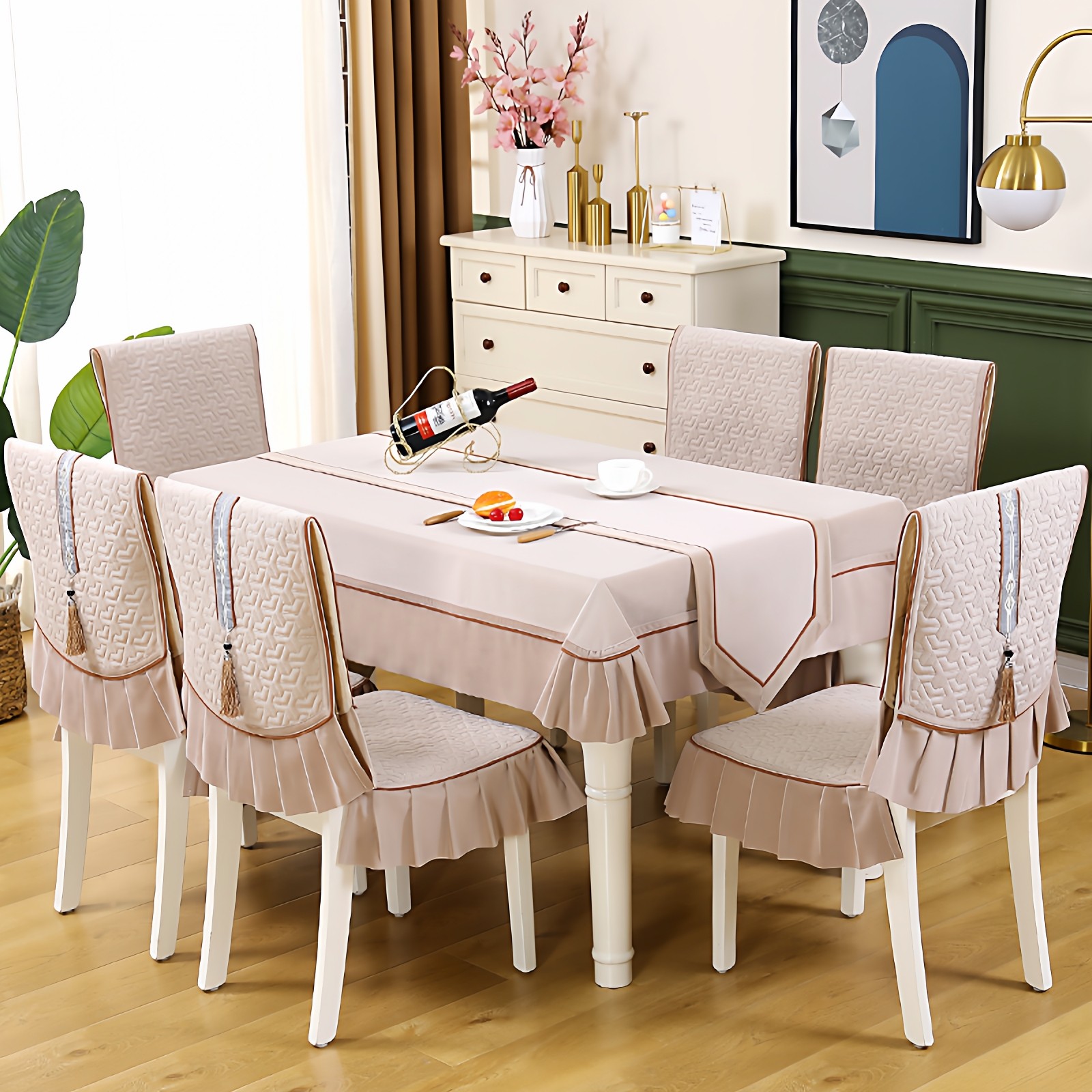 新款简约新中式纯色台布餐桌布椅套布艺椅子套罩桌旗客厅通用套装,淘宝优惠券,粉丝福利购,淘宝优惠卷