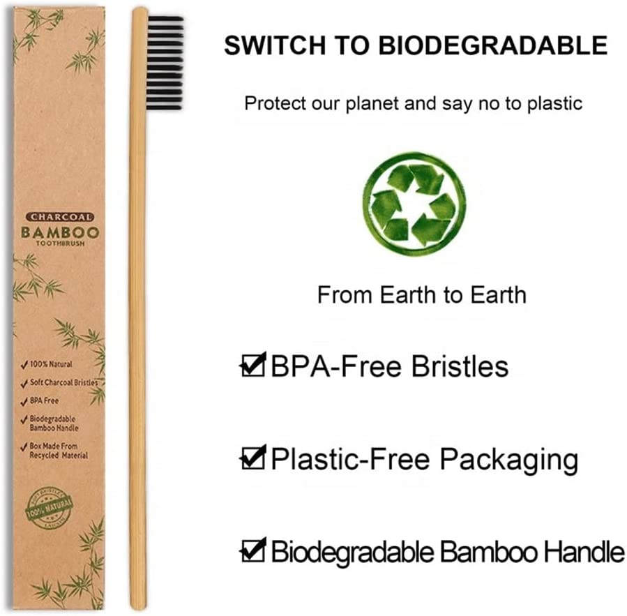 Bamboo Toothbrushes (10 Pcs) BPA Free Soft Bristles Biodegra - 图2