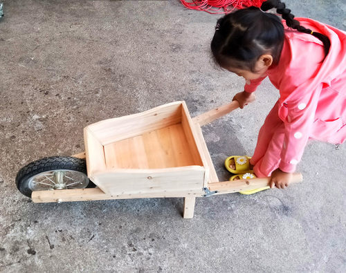 木制独轮车鸡公车木牛小孩子手推车玩具户外推车玩具安吉游戏道具 - 图2