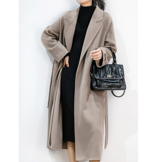 Double-sided woolen woolen coat waisted belted woolen coat