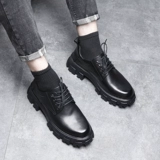 Martens, низкие короткие сапоги на платформе в английском стиле, трендовые короткие ботинки из мягкой кожи на скрытом каблуке, мужские туфли, из натуральной кожи, в британском стиле