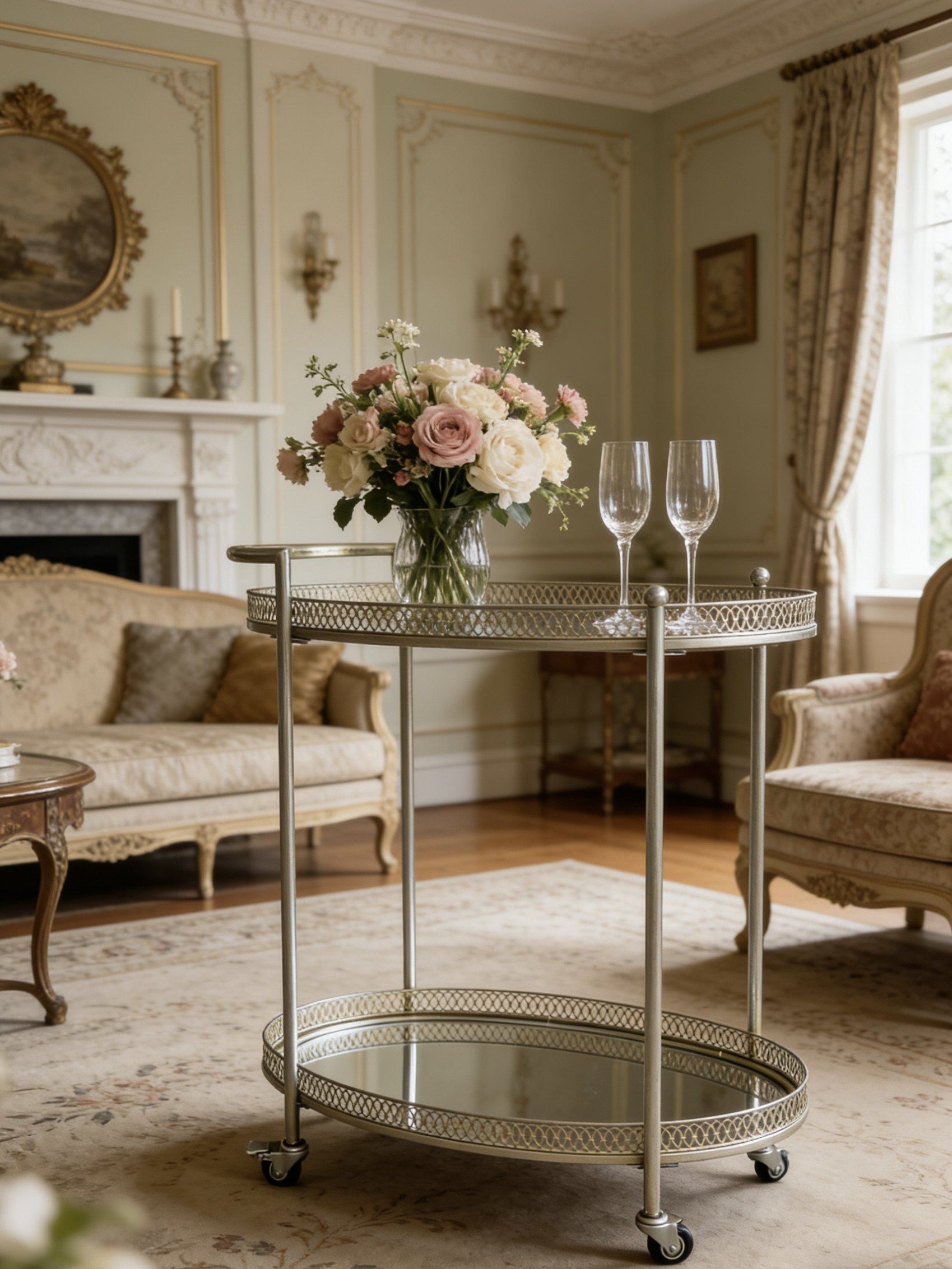 欧美轻奢复古移动推车沙发边几铁艺雕花两层置物架吧台餐车茶水车,淘宝优惠券,粉丝福利购,淘宝优惠卷