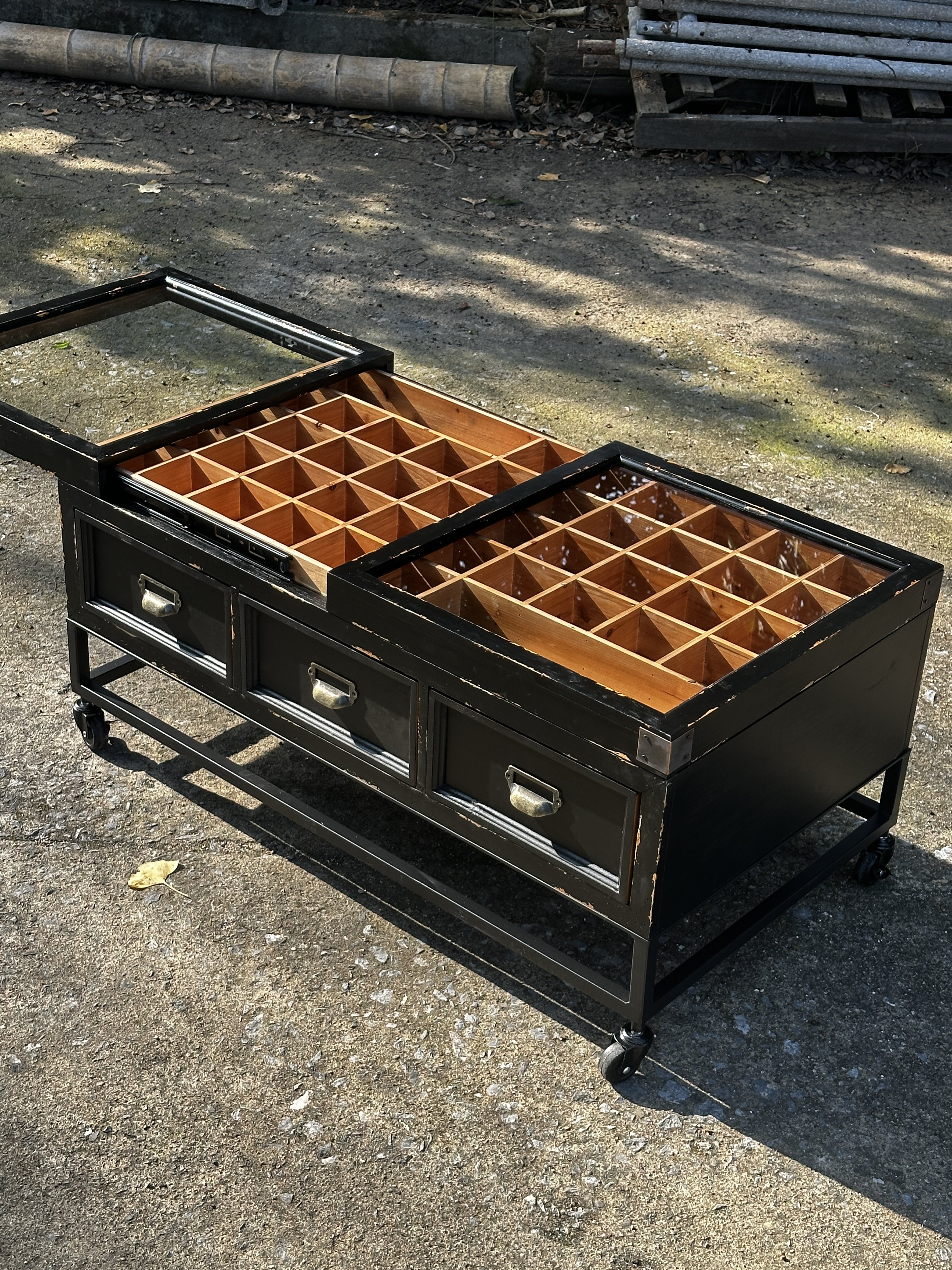 特价！超酷创意中古风实木复古双面六抽屉多格藏宝柜咖啡桌茶几,淘宝优惠券,粉丝福利购,淘宝优惠卷