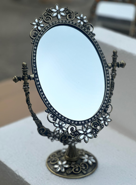 西洋古董风合金雕花镶钻首饰盒化妆镜相框复古工艺品家居装饰摆件