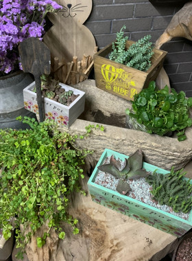 孤品集合--外贸乡村风家居庭院花园装饰仿旧实木绿植花盆花斗花器