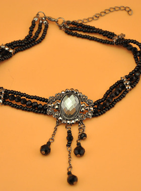 韩国流苏复古水晶手工编织锁骨链