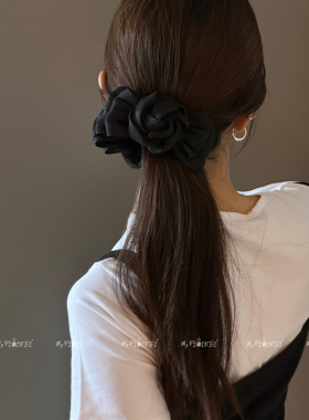 立体玫瑰花朵发圈女高级感头绳扎丸子头复古头花发饰