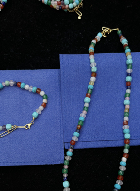 【辛芷蕾同款】MV天然彩色宝石串珠项链 925银锁骨链叠戴ins