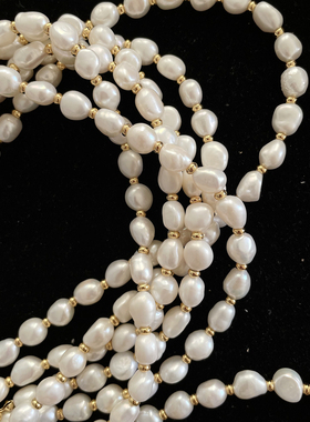 国内代工厂Ni@laya 巴洛克淡水天然米形珍珠项链 镀金隔珠