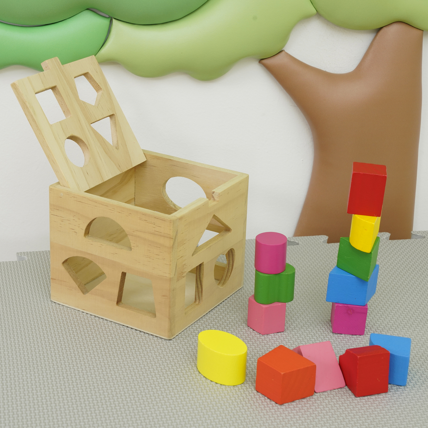 立体形状配对智力盒教具几何木盒子蒙氏玩具益智镶嵌图形洞积木箱 - 图0