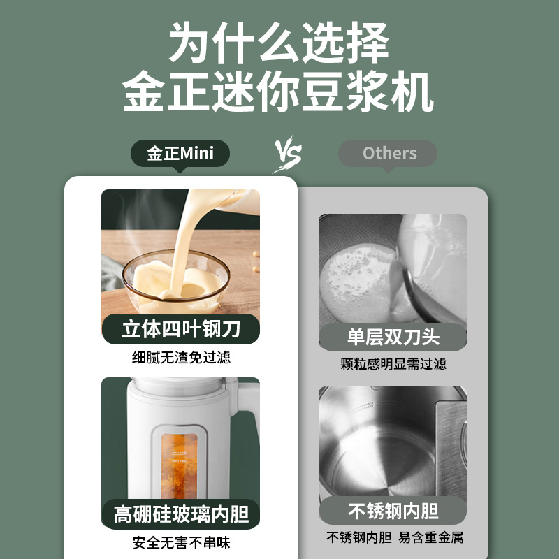 美领世家电器专营店金正迷你便携小型破壁豆浆机单人全自动加热免煮免过滤1-2人宿舍1