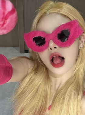 毛绒眼镜街头辣妹猫眼个性太阳镜