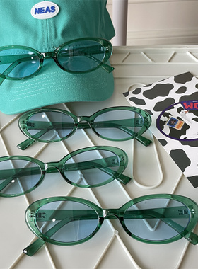 太阳眼镜蓝绿色果冻小框墨镜