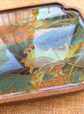 池塘秋艳掐丝珐琅茶盘diy手工材料非遗手工艺品景泰蓝装饰茶盘