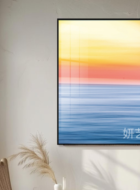 治愈系粉蓝渐变海景艺术挂画印象派大海北欧风客厅卧室抽象装饰画