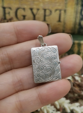 Vintage中古欧洲回流sterling老银浮雕相片盒吊坠