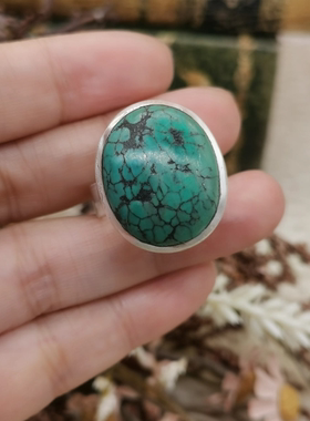 Vintage中古欧洲回流925银绿松石戒指大全标20号