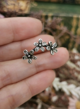 Vintage中古欧洲回流925银潘家花朵戒指15号