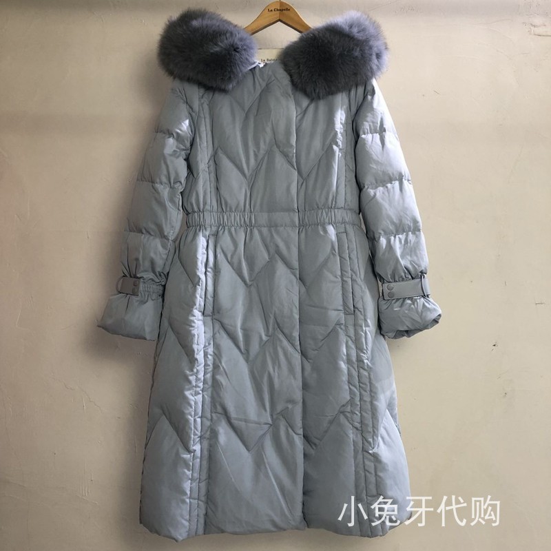 拉夏贝尔国内正品代购2019冬新款中长款连帽羽绒服外套女60009239