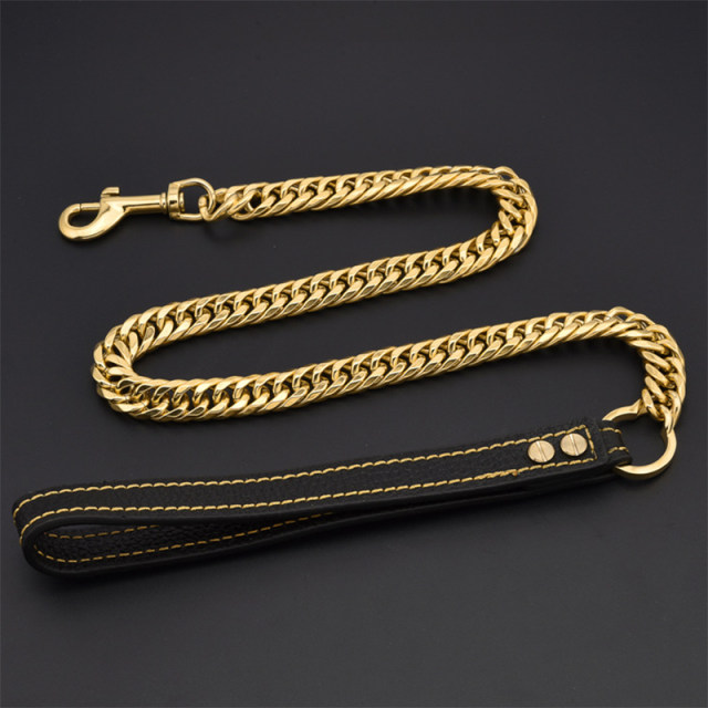 17MM wide double ring six-sided grinding large dog load-bearing titanium steel stainless steel pet dog leash genuine leather dog leash