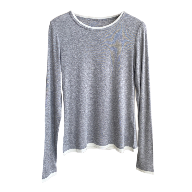 AMR UU◆设计感小众 天丝羊毛假两件打底衫显瘦长袖T恤女秋冬新款 - 图3