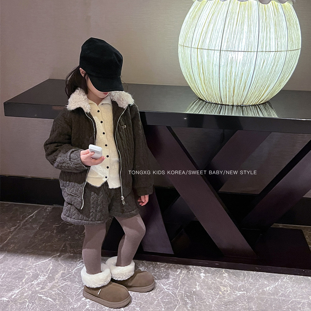 潼小乖定制2025秋冬加绒加厚泡泡套装毛领外套上衣+泡泡短裤5q164,淘宝优惠券,粉丝福利购,淘宝优惠卷