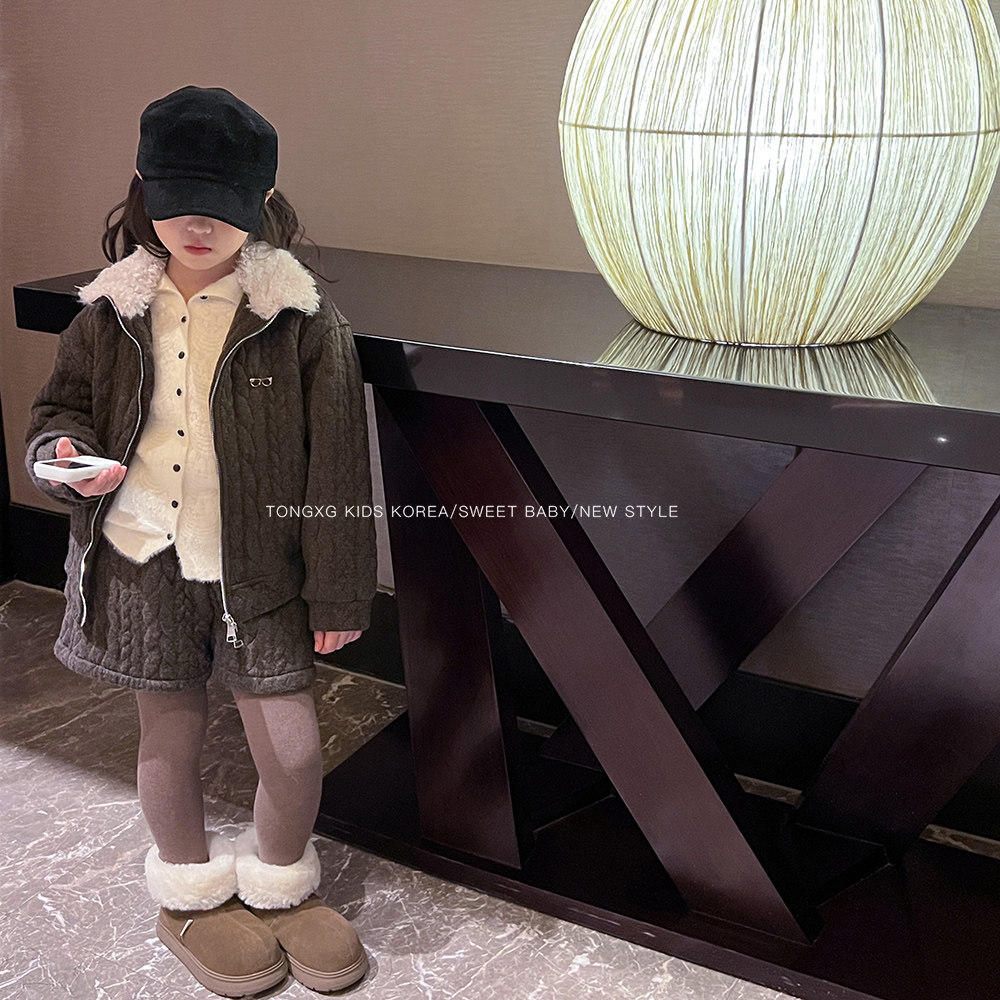 潼小乖定制2025秋冬加绒加厚泡泡套装毛领外套上衣+泡泡短裤5q164,淘宝优惠券,粉丝福利购,淘宝优惠卷