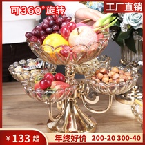 Light extravagant European-style crystal glass rotating fruit pan double layer Dogg home living room tea table high-end snacks candy tray