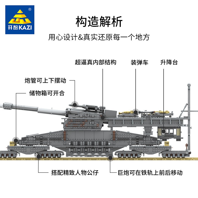 开智多拉巨炮古斯塔夫列车重炮大型拼插积木男孩成人坦克模型玩具-图2