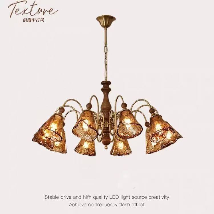 法式中古风客厅吊灯新款美拉德主灯美式复古实木主卧室餐厅玻璃灯,淘宝优惠券,粉丝福利购,淘宝优惠卷