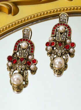 珍珠流苏耳饰批发 Vintage中古风套装 耳环项链