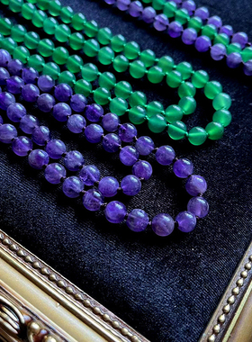 中古风绿玛瑙紫水晶珠长款项链同款手链套装紫色毛衣链百搭配饰