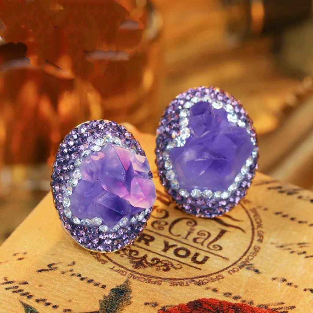 新款天然紫水晶镶嵌耳钉高级复古满钻耳饰个性晚装轻奢宴会饰品,淘宝优惠券,粉丝福利购,淘宝优惠卷