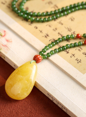 天然蜜蜡水滴毛衣链碧玉珠链南红翡翠国风原创手工女项链
