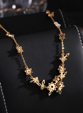 新款时尚轻奢甜美莫奈花园项链田园风镶嵌锆石 可爱蝴蝶 花朵项链