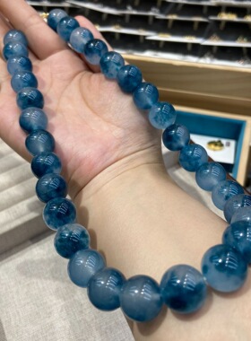 天然玉化巴西蔷薇石项链14MM蓝灵水晶饰品套装色泽鲜艳红润光泽