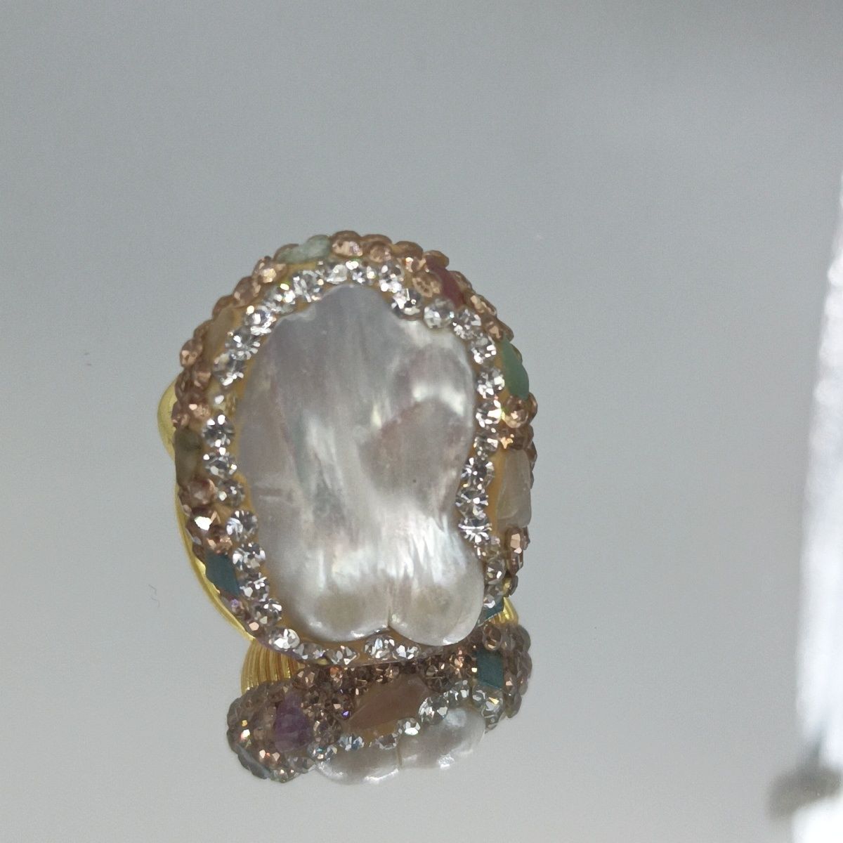 天然异形铜镀18K真金活口戒托手工镶嵌彩色碧玺戒指 - 图1