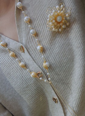 新款大珍珠秋冬重工气质轻奢复古手工天然淡水珍珠项链时尚抽拉