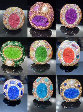 欧美风复古蓝色青金松石开口戒指女款可调节厂家批发百搭