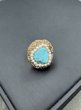 新款天然绿松石戒指女款时尚个性简约百搭饰品礼物