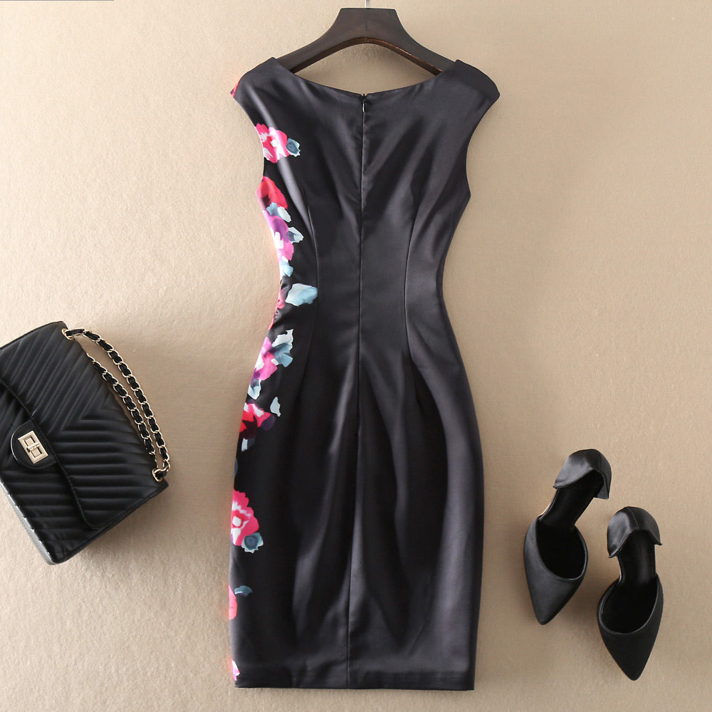 高端气质女装夏新款欧美大牌印花裙子高腰修身显瘦连衣裙包臀无袖,淘宝优惠券,粉丝福利购,淘宝优惠卷