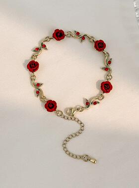 日本法式复古干枯玫瑰手链女小众设计轻奢手饰森系风百搭闺蜜配饰